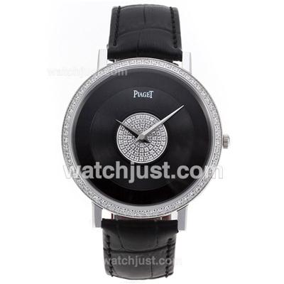 Piaget Altiplano Swiss ETA Movement Diamond Bezel with Black Dial-Diamonds on Dial Center