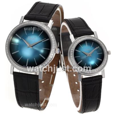 Piaget Altiplano Swiss ETA Movement Diamond Bezel with Blue Dial-Couple Watch