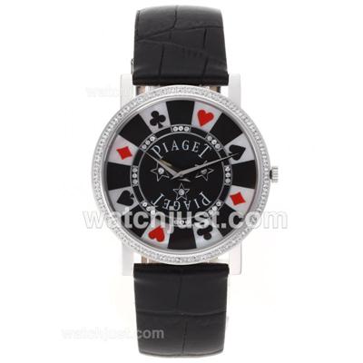 Piaget Altiplano Swiss ETA Movement Diamond Bezel with Poker Markers-Leather Strap