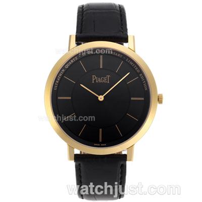 Piaget Altiplano Swiss ETA Movement Gold Case Stick Markers with Black Dial-Leather Strap