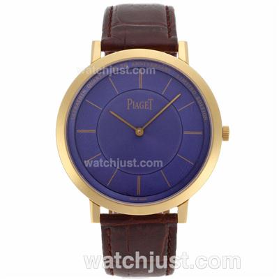 Piaget Altiplano Swiss ETA Movement Gold Case Stick Markers with Blue Dial-Leather Strap