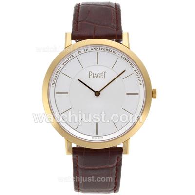 Piaget Altiplano Swiss ETA Movement Gold Case Stick Markers with White Dial-Leather Strap