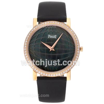 Piaget Altiplano Swiss ETA Movement Rose Gold Case Diamond Bezel with Black Dial-Leather Strap