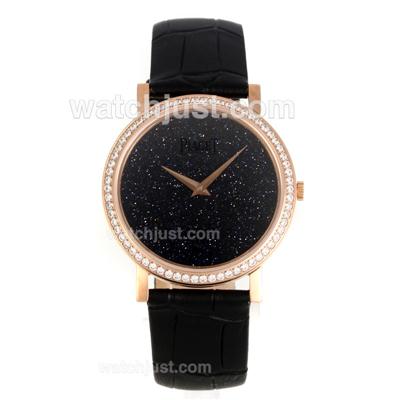 Piaget Altiplano Swiss ETA Movement Rose Gold Case Diamond Bezel with Black Meteorite Dial-Leather Strap