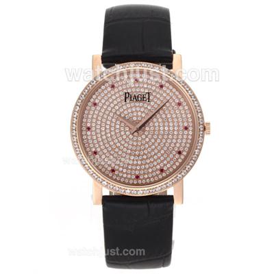 Piaget Altiplano Swiss ETA Movement Rose Gold Case with Diamond Bezel and Dial-Leather Strap