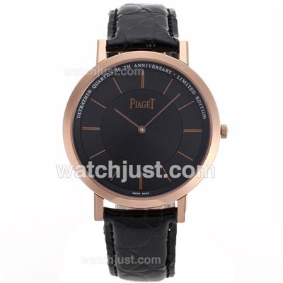 Piaget Altiplano Unitas 6497 Movement Rose Gold Case with Black Dial-Leather Strap