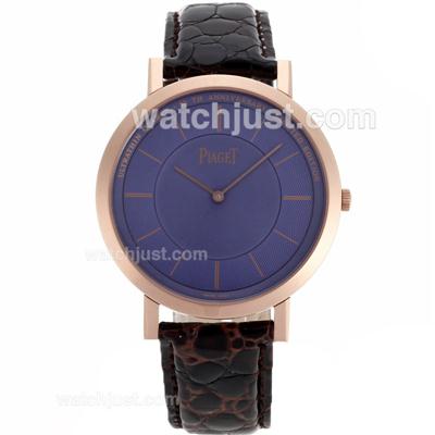 Piaget Altiplano Unitas 6497 Movement Rose Gold Case with Blue Dial-Leather Strap