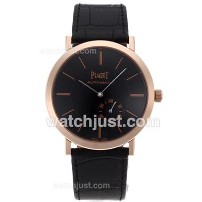 Piaget Altiplano XL Manual Winding Rose Gold Case with Black Dial-Leather Strap