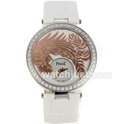 Piaget Dragon & Phoenix Collection Diamond Bezel with White Dial-Leather Strap