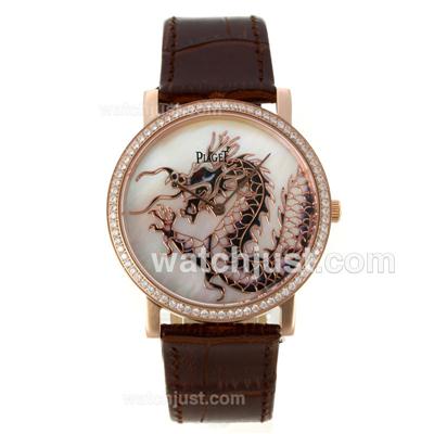 Piaget Dragon & Phoenix Collection Rose Gold Case Diamond Bezel with MOP Dial-Brown Leather Strap