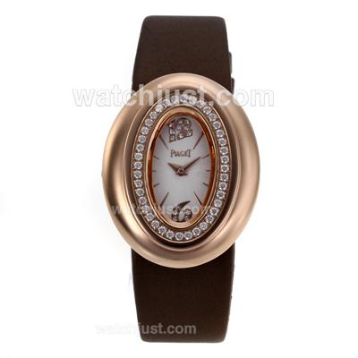 Piaget Dream Team No1 Rose Gold Case Diamond Bezel with White Dial-Leather Strap