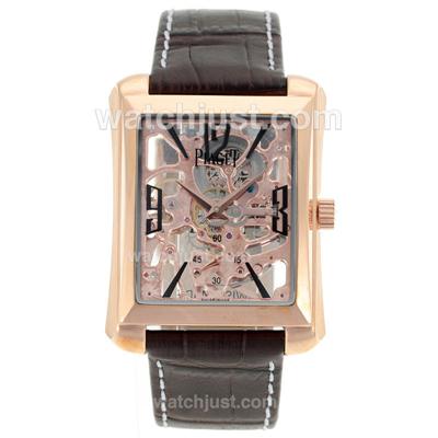 Piaget Emperador Manual Winding Rose Gold Case with Skeleton Dial-Leather Strap