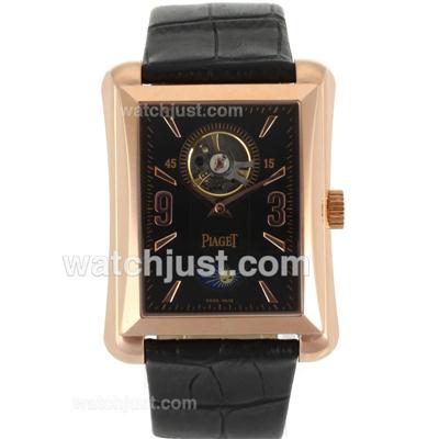 Piaget Emperador Tourbillon Manual Winding Rose Gold Case with Black Dial-Leather Strap