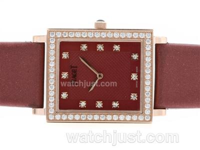 Piaget Limelight Rose Gold Case Diamond Markers and Bezel with Red Dial and Strap-Lady Size