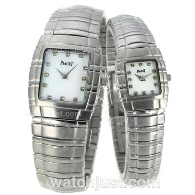 Piaget Swiss ETA Quarts Movement Diamond Markers with MOP Dial S/S-Couple Watch