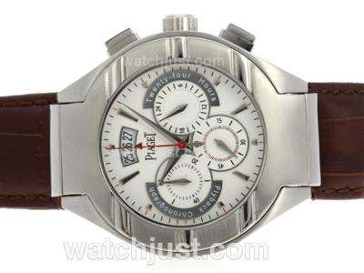 Piaget Polo Working Chronograph with White Dial-Leather Strap
