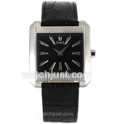 Piaget Upstream Stick Markers with Black Dial-Leather Strap