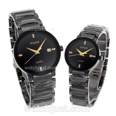 Rado Centrix Jubile Authentic Ceramic with Diamond Markers & Gold Needles-Couple Watch