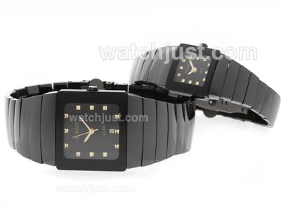 Rado DiaStar Authentic Black Ceramic Golden Marking with Black Dial-Couple Watch
