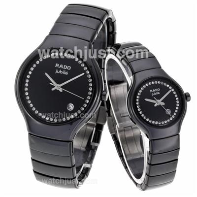 Rado DiaStar Full Black Authentic Ceramic Diamond Markers with Black Dial-Couple Watch