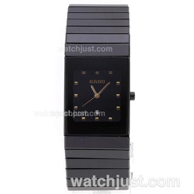 Rado DiaStar Full Black Authentic Ceramic Golden Markers with Black Dial