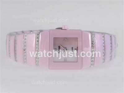 Rado DiaStar Pink Authentic Ceramic with MOP Dial-Diamond Strap Lady Sie