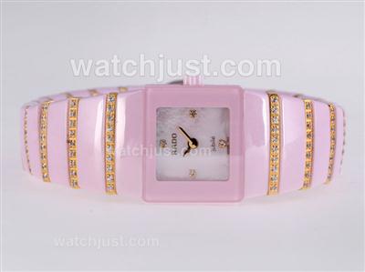 Rado DiaStar Pink Authentic Ceramic with MOP Dial-Diamond Strap Lady Size