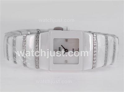 Rado DiaStar White Authentic Ceramic with MOP Dial-Diamond Strap Lady Size