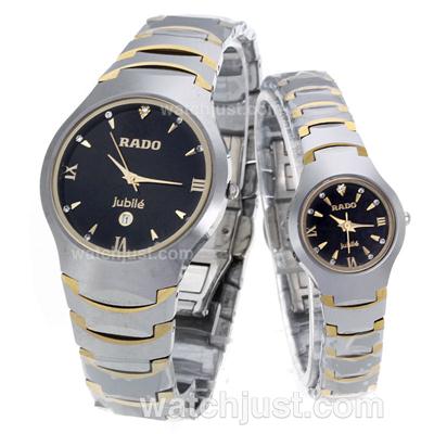 Rado Sintra Jubile Two Tone with Black Dial-Couple Watch