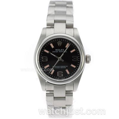 Rolex Air-King Oyster Perpetual Swiss ETA 2836 Movement with Black Dial S/S-Mid Size