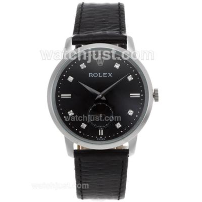 Rolex Cellini Automatic Diamond Markers with Black Dial-Leather Strap