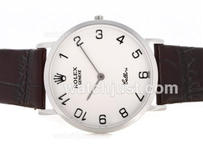 Rolex Cellini Number Markers with White Dial-Leather Strap