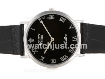 Rolex Cellini Roman Markers with Black Dial and Strap