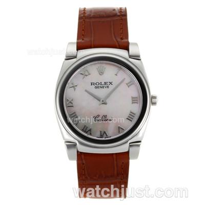 Rolex Cellini Roman Markers with MOP Dial-Brown Leather Strap