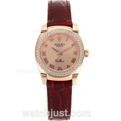 Rolex Cellini Rose Gold Case Diamond Bezel with Champagne Dial-Roman Markers