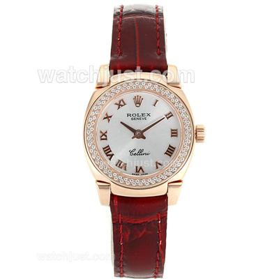 Rolex Cellini Rose Gold Case Diamond Bezel with White Dial-Roman Markers