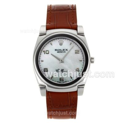 Rolex Cellini Stick/Number Markers with Green MOP Dial-Brown Leather Strap