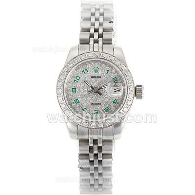 Rolex Datejust Automatic Diamond Bezel and Dial with Green Number Markers S/S-Sapphire Glass