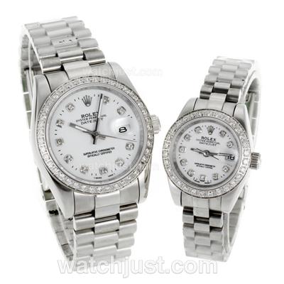 Rolex Datejust Automatic Diamond Bezel and Markers with White Dial S/S-Sapphire Glass