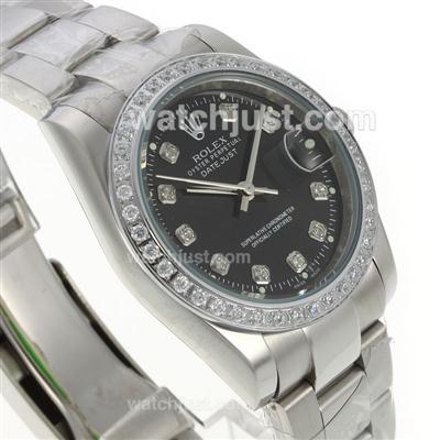 Rolex Datejust Automatic Diamond Bezel Diamond Markers with Black Dial-Sapphire Glass S/S-Couple Watch