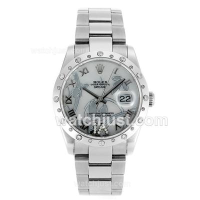 Rolex Datejust Automatic Diamond Bezel Roman Markers with White Dial-Flowers Illustration