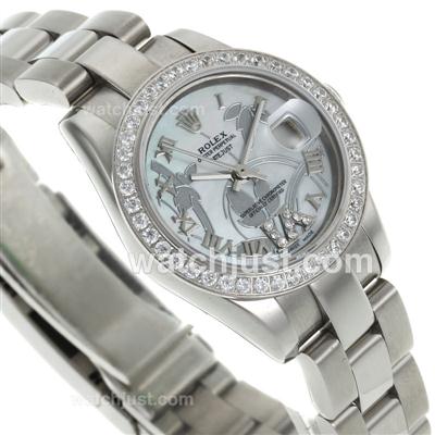 Rolex Datejust Automatic Diamond Bezel Roman Markers with White MOP Dial-Flowers Illustration