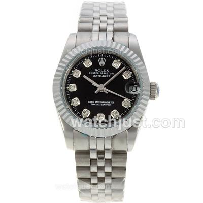 Rolex Datejust Automatic Diamond Markers with Black Dial S/S-Sapphire Glass