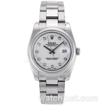 Rolex Datejust Automatic Diamond Markers with White Dial S/S-Sapphire Glass