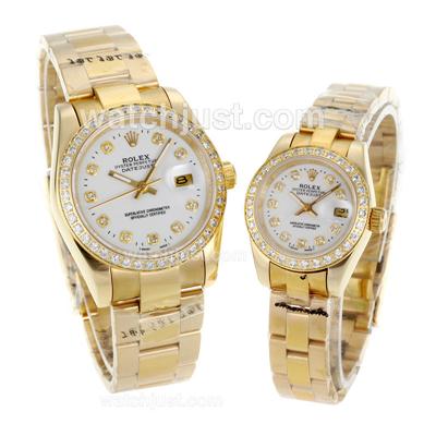 Rolex Datejust Automatic Full Gold Diamond Bezel and Markers with White Dial-Sapphire Glass