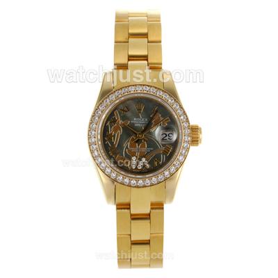 Rolex Datejust Automatic Full Gold Diamond Bezel Roman Markers with Mop Dial-Flowers Illustration