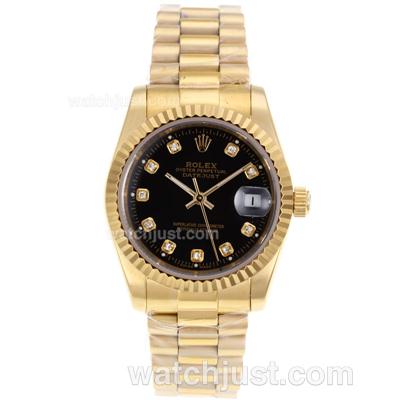 Rolex Datejust Automatic Full Gold Diamond Marking with Black Dial-Sapphire Glass