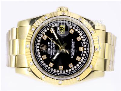 Rolex Datejust Automatic Full Gold Diamond Marking with Black Dial