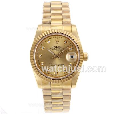 Rolex Datejust Automatic Full Gold Diamond Marking with Golden Dial-Sapphire Glass