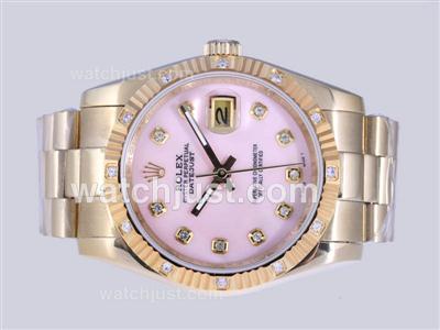 Rolex Datejust Automatic Full Gold Diamond Marking with Pink Dial